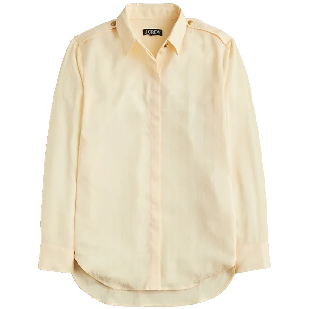 J.Crew Women's LARGE Drapey Jacquard-Print Shirt Ivory Essence Long Sleeve NWT‎